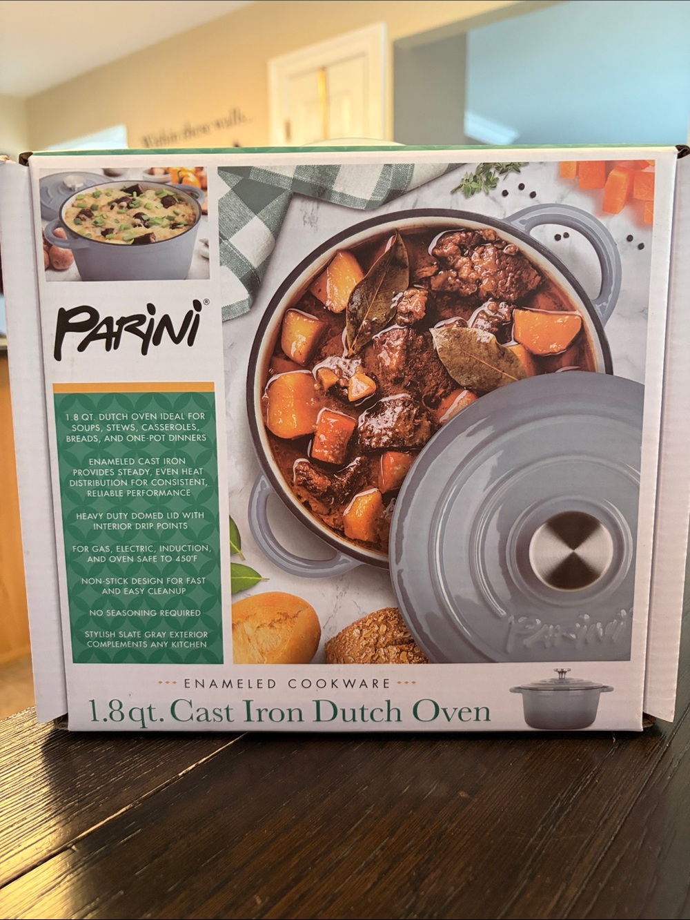Parini 1.8qt Gray Enameled Cast Iron Dutch Oven - Slate Gray